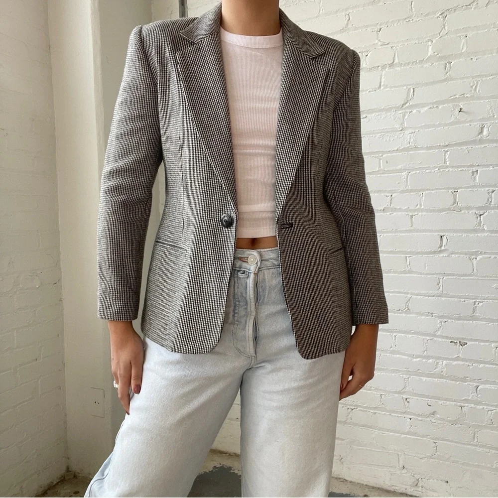 Vintage 80s Joan Leslie Tweed Single Breasted Blazer - Picture 3 of 8